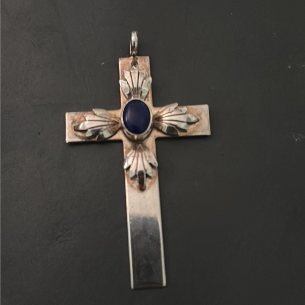 Sterling silver and lapis  Cross Pendant